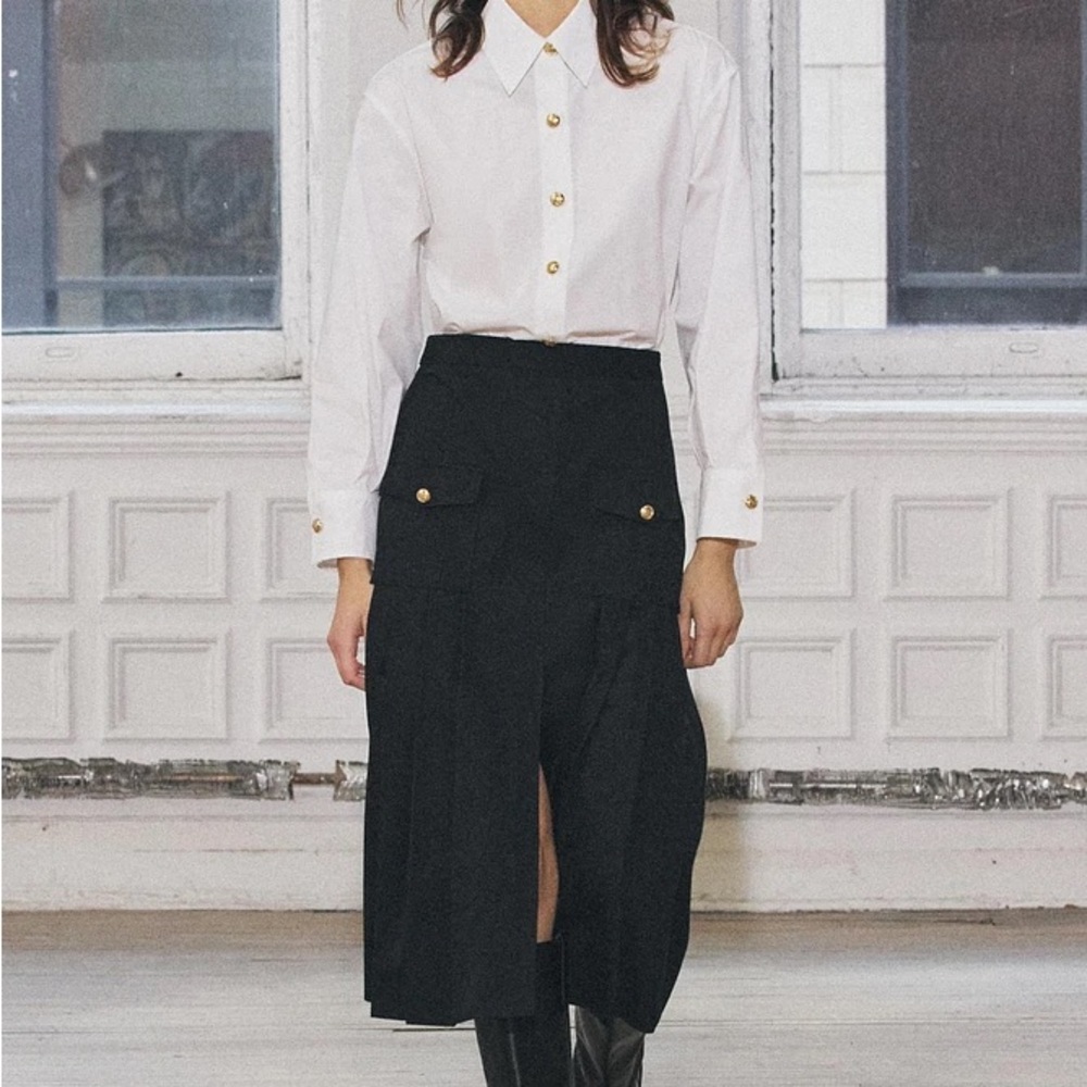Zara Black Pencil Midi Skirt with Slit